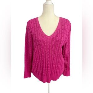 Pink V-Neck Cable Knit Cotton Blend Sweater St. John’s Bay